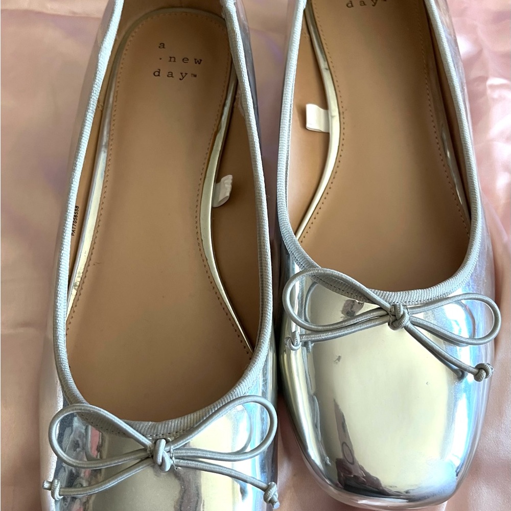 A New Day Silver Flats with Bow Detail